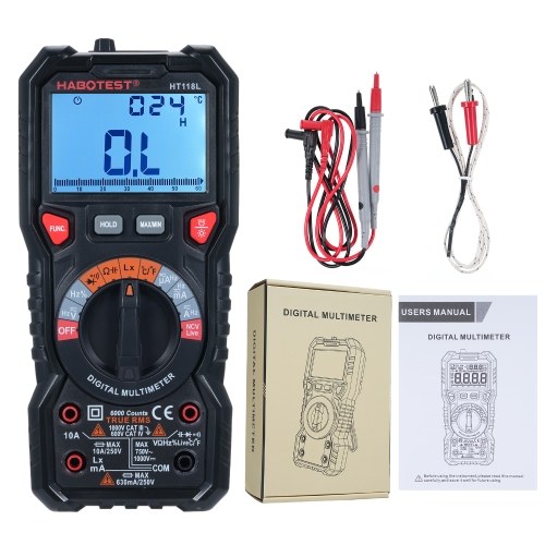 HABOTEST HT118L Digital Multimeter 6000 Counts True RMS AC/DC Current NCV Live Wire Detection Transistor Tester Voltmeter Capacitance Meter 
