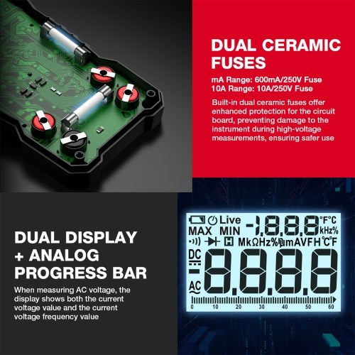 HABOTEST HT118L Digital Multimeter 6000 Counts True RMS AC/DC Current NCV Live Wire Detection Transistor Tester Voltmeter Capacitance Meter 