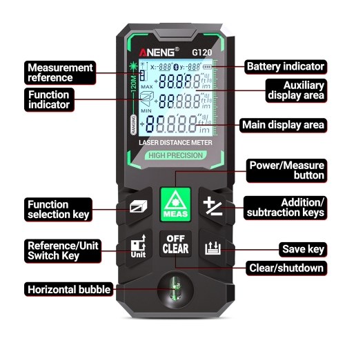 ANENG G120 Smart High-Precision Laser Rangefinder Green Laser Distance Meter 30 Set of Data Storage Autonomous Calibration Multi-function Tool 