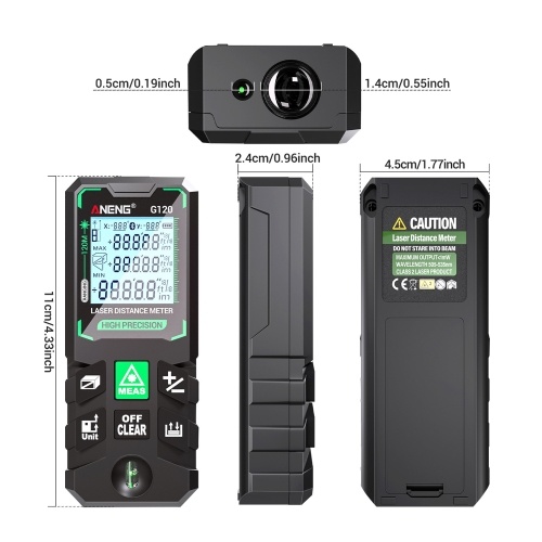 ANENG G120 Smart High-Precision Laser Rangefinder Green Laser Distance Meter 30 Set of Data Storage Autonomous Calibration Multi-function Tool 