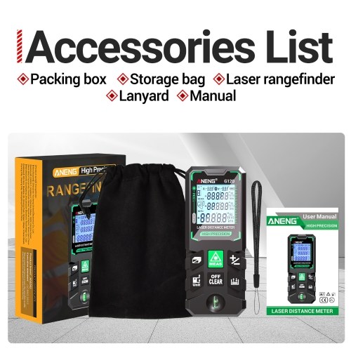 ANENG G120 Smart High-Precision Laser Rangefinder Green Laser Distance Meter 30 Set of Data Storage Autonomous Calibration Multi-function Tool 