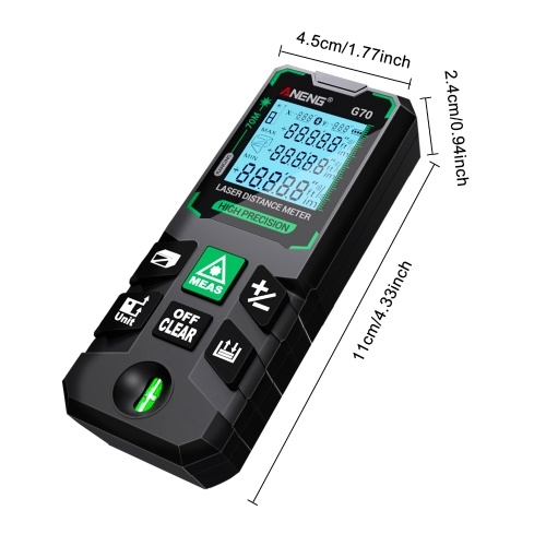 ANENG G70 Smart High-Precision Laser Rangefinder Green Laser Distance Meter 30 Set of Data Storage Autonomous Calibration Multi-function Tool 