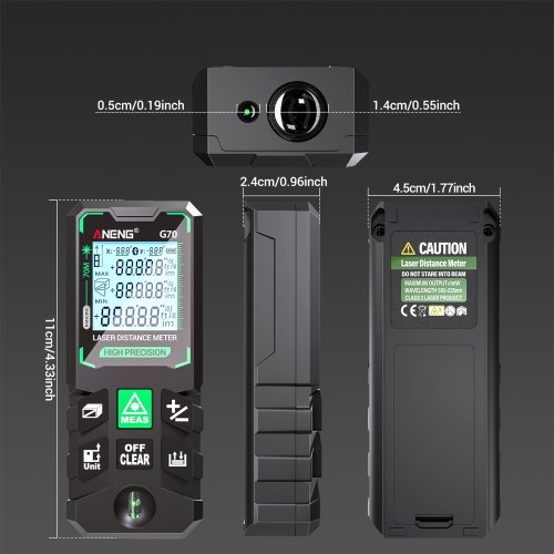 ANENG G70 Smart High-Precision Laser Rangefinder Green Laser Distance Meter 30 Set of Data Storage Autonomous Calibration Multi-function Tool 