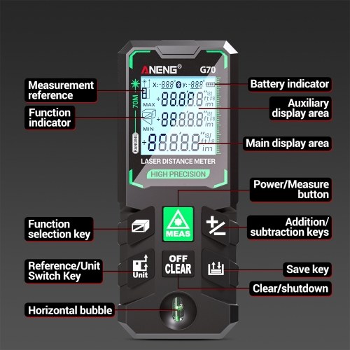 ANENG G70 Smart High-Precision Laser Rangefinder Green Laser Distance Meter 30 Set of Data Storage Autonomous Calibration Multi-function Tool 