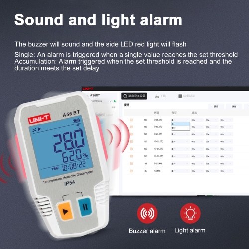 BT Temperature Humidity Data Logger Smart Thermometer Hygrometer 64000 Measurement Data Storage High-precision Sound and Light Alarm IP54 Waterproof Temperature Humidity Sensor 