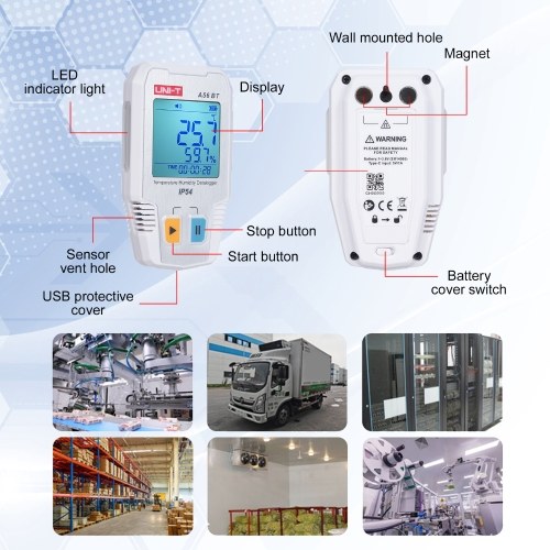 BT Temperature Humidity Data Logger Smart Thermometer Hygrometer 64000 Measurement Data Storage High-precision Sound and Light Alarm IP54 Waterproof Temperature Humidity Sensor 