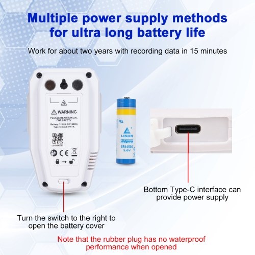 BT Temperature Humidity Data Logger Smart Thermometer Hygrometer 64000 Measurement Data Storage High-precision Sound and Light Alarm IP54 Waterproof Temperature Humidity Sensor 