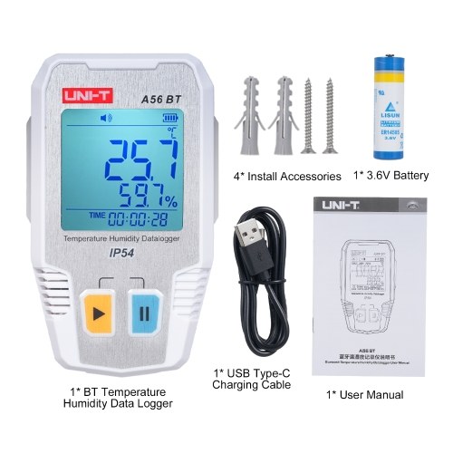 BT Temperature Humidity Data Logger Smart Thermometer Hygrometer 64000 Measurement Data Storage High-precision Sound and Light Alarm IP54 Waterproof Temperature Humidity Sensor 