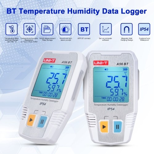 BT Temperature Humidity Data Logger Smart Thermometer Hygrometer 64000 Measurement Data Storage High-precision Sound and Light Alarm IP54 Waterproof Temperature Humidity Sensor 