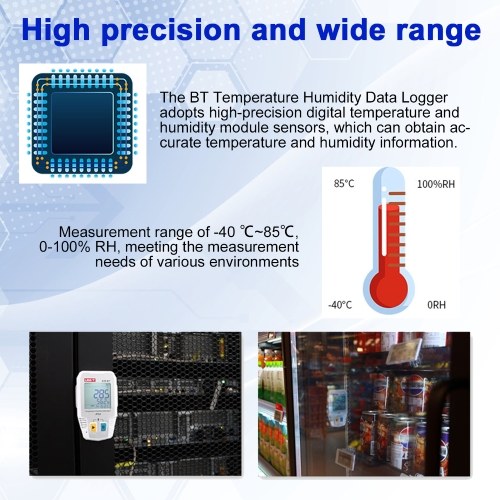 BT Temperature Humidity Data Logger Smart Thermometer Hygrometer 64000 Measurement Data Storage High-precision Sound and Light Alarm IP54 Waterproof Temperature Humidity Sensor 
