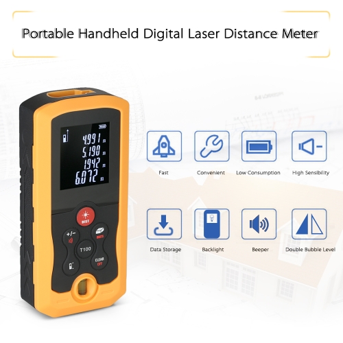 

40m Mini Hand-held LCD Digital Laser Distance Meter Range Finder Distance Area Volume Measurement 10 Groups Data Storage