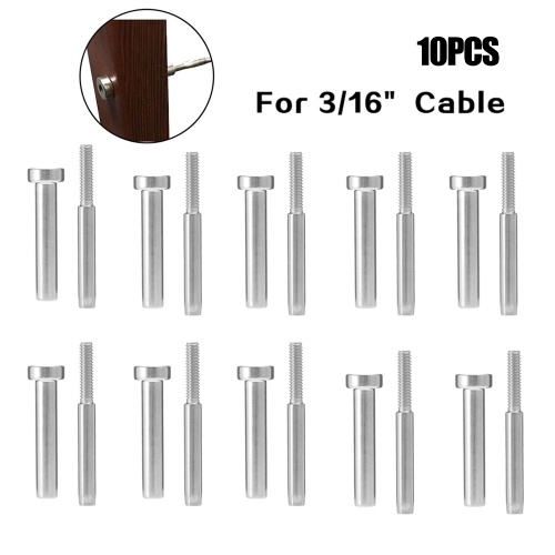 

10PCS Stainless Steel Invisible Receiver Stud Swage End Fitting Cable Threaded Stud Terminal For 3/16" Cable Railing