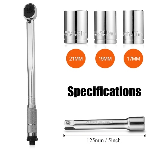 

5pcs 1/2" 28-210Nm Adjustable Tire Torque Wrench Set Auto Repair Spanner Hand Tool Kit