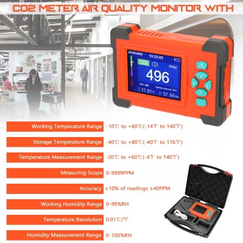 Portable Carbon Dioxide Detector Useful CO2 Meter Air Quality Monitor with Storage Case