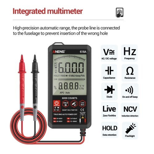 

ANENG Digital Autoranging Multimeter with Audible Continuity True RMS Backlit Multimeter with AC/DC Voltage Tester Capacitance/Frequency/Continuity Meter Ohmmeter Resistance/Diode Tester for Electronics