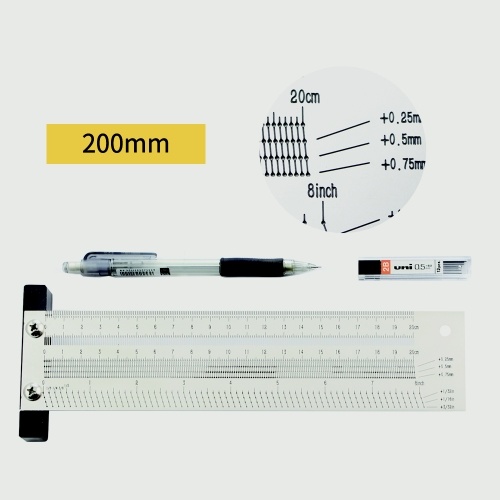 High Precision Metric 200mm Hole Ruler T-type Woodwork Scribbling Marking Stainless Line Gauge Carpenter Measuring Tool with Mechanical Pencil