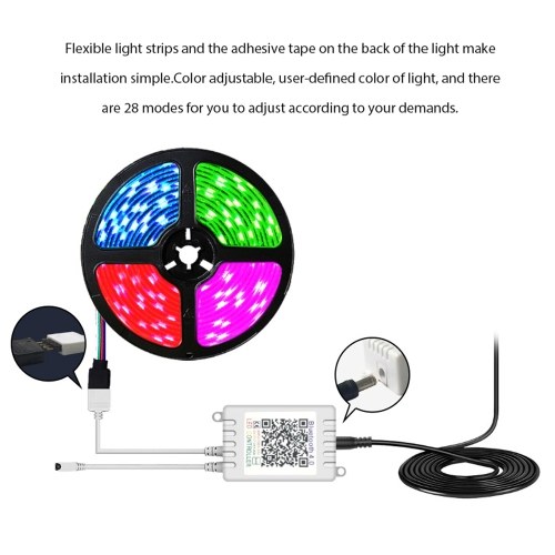 

RGB LED Strip Flexible Light BT APP 24 Keys IR Remote Controller Home Decoration Lamp