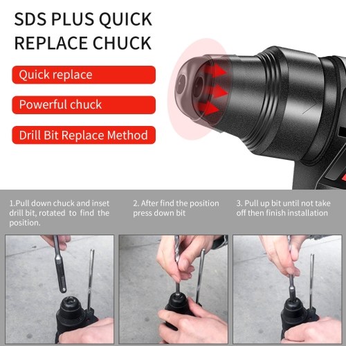 

21V Brushless Cordless Rotary Hammer Drill 1 Inch SDS Plus Variable Speed Impact Hammer Kit 20000mAh Battery 4 Functions Variable-Speed Adjustable Handle with Storage Case