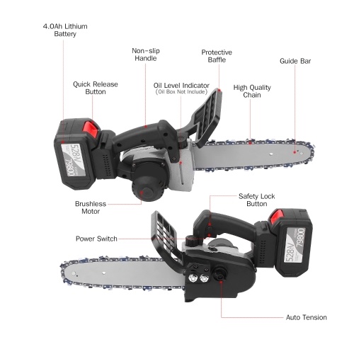 

21V Brushless Cordless Chain Saw 6-Ah Battery Fast Charger Included Auto-Tension 12-Inch Powerful Chainsaw Kit with Carry Box for Tree Felling and Firewood Cutting
