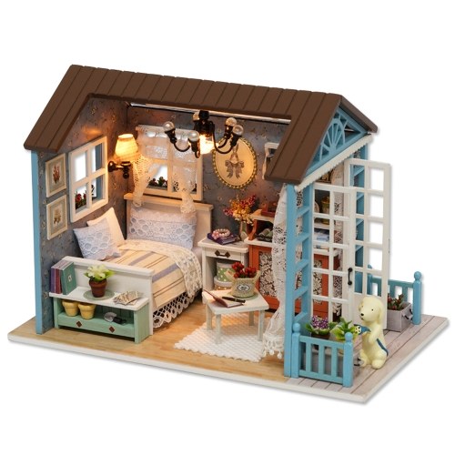 Casa delle bambole fai-da-te Camera in legno Kit di montaggio Decorazione della casa Modello di casa in miniatura Casa delle bambole di simulazione autoinstallata