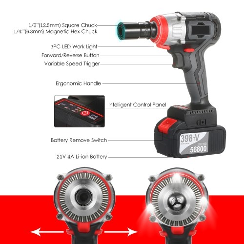 

Cordless Impact Wrench 980Nm Torque Brushless Motor with 1/2 and 5/16 Inch Quick Chuck 4.0A Fast Charger Variable Speed Multifunction Impact Kit with Belt and Carrying Case