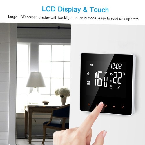 

Smart Thermostat Water/Gas Boiler Digital Temperature Controller Touchscreen LCD Display Week Programmable Anti-freeze Function Water Heating Thermostat for Home School Office Hotel