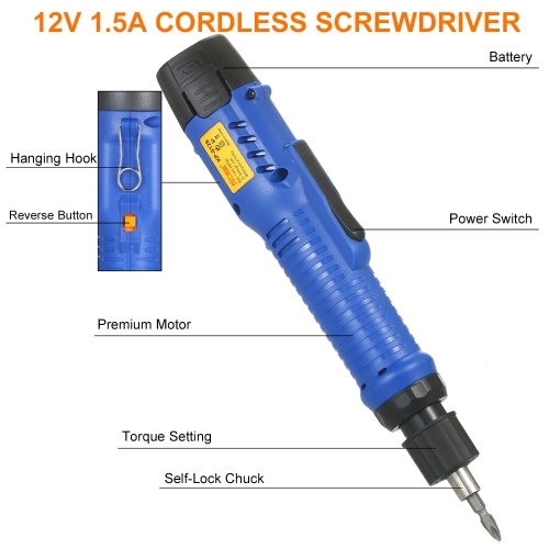 

Electric Screwdriver Rechargeable 1500mAh 12V Cordless Mini Power Tool 6 Modes Adjustable Torques Cordless Rechargeable Screwdriver Tool Work with 6.35mm Hex Bits for Small Home Appliances Laptop
