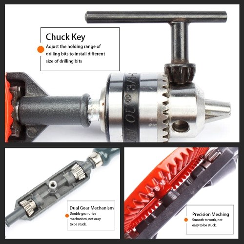 Hand Crank Drill All Steel Casting Drilling Drill Portable Mini Manual Drill with Double Pinions Hand Drill Tool for Wood/Plastics/PVC/Glass Fibre