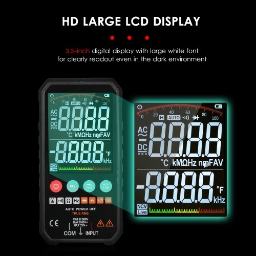 Super Slim Palm Size 3.3-inch LCD Digital Multimeter 6000 Counts True RMS Universal Meter 