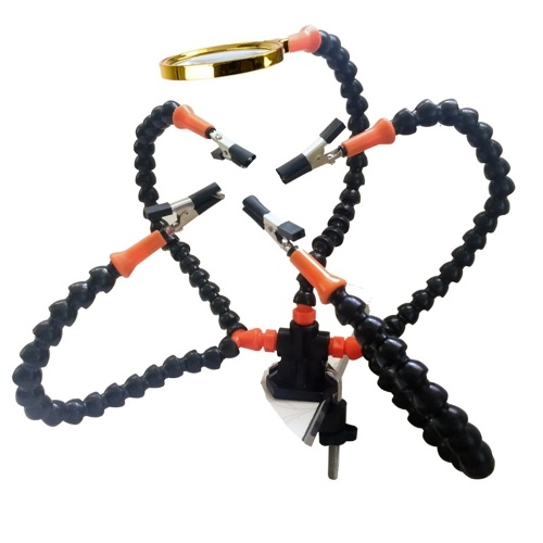 

Multifunction 3 Hole 5 Arms Ajustable Clip Simple Welding Platform 5X Magnifier (optional) PCB Welding Repairing DIY Welding Circuit Board Repairing Utility Tools
