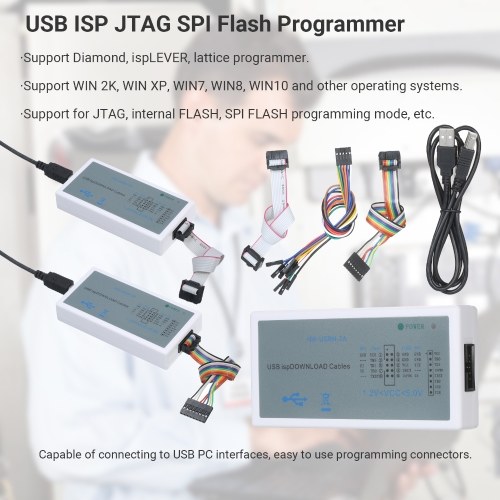 

USB ispDownload Cable USB ISP Programmer JTAG SPI Flash USB Programming Cable Development Kit with 8-Pin/10-Pin Adapters for Programming LATTICE FPGA CPLD Development Boards Support Windows