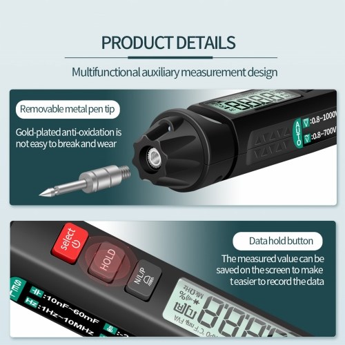 ANENG A3007 Pen Multimeter 6000 Counts Digital Multimeter Meter Tester with LCD Display Backlight Flashlight NCV Auto-off Multiple Accessories for Voltage Current Resistance Capacitance Diode Continuity Test 