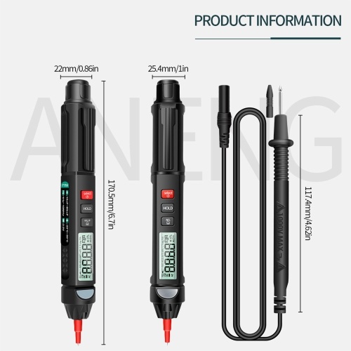 ANENG A3007 Pen Multimeter 6000 Counts Digital Multimeter Meter Tester with LCD Display Backlight Flashlight NCV Auto-off Multiple Accessories for Voltage Current Resistance Capacitance Diode Continuity Test 