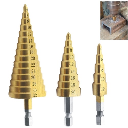 

4-12mm HSS Step Drill Bit Straight Groove Step Drill Bit Titanium Coated Wood Metal Hole Cutter Core Drill Bit Metric