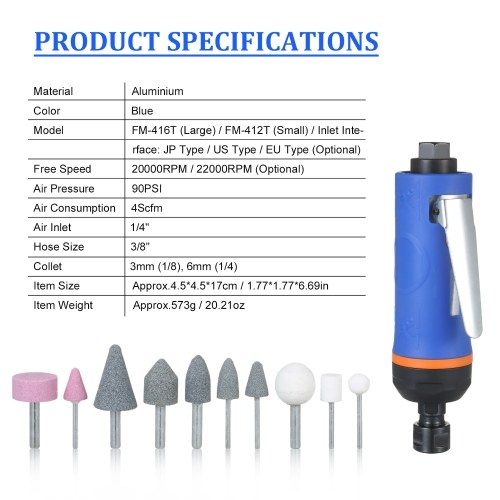 1/4 Inches High Speed Air Grinder 20000RPM Mini Air Die Grinder Kit Pneumatic Tools Set Polishing Grinder Polishing Machine Engraving Mill Air Mill