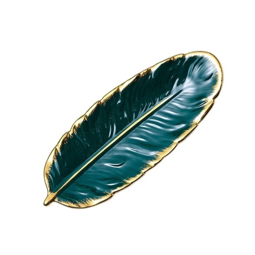 

KKmoon Leaf Plate Realistic Feather Tray Table Decoration Ceramic Jewelry Ring Trinket Dish Holder Decorative Serving Tray for Fruit Snack Dessert Jewelry