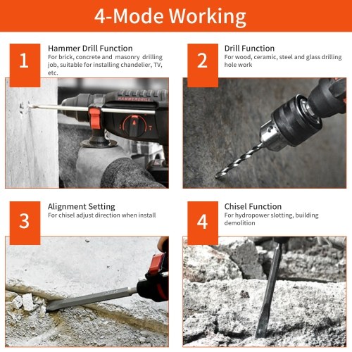 

21V Rotary Hammer Drill 780 RPM Cordless Drill Demolition Kit with 6/8/10mm Masonry Drill Bits 2.0Ah Lithium Battery LED Light and Carry Box for Concrete