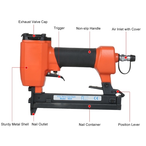 

18 Gauge Narrow Crown Stapler 1/2 Inch to 1 Inch Air Nailer Pneumatic Finishing Stapler Air Powered Nail Gun Depth Adjustable for Woodworking Furniture Decoration