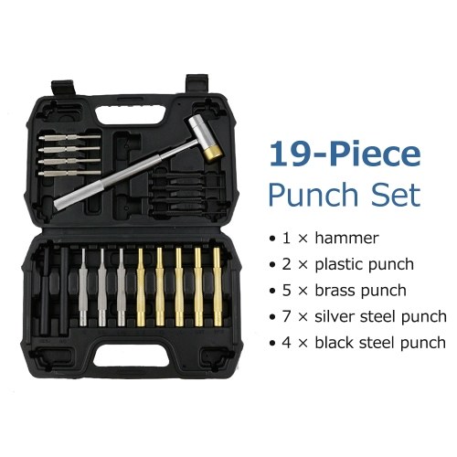 

19 Pieces Punch Set Solid Hammer Steel, Brass, Plastics Punches with Box Repair Tools for Watch Jewelry & Craft