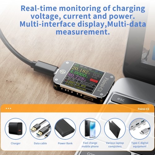 

USB Power Meter Tester Type C USB Voltage Meter and Current Tester Multimeter 1.3 Inch Digital Color TFT Display 0-6.5A 4-24V Current Meters Testers