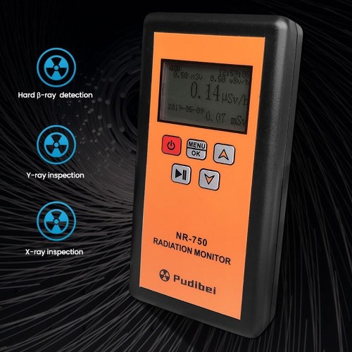 NR-750 Handheld Portable Nuclear Radiation Detector LCD Display Household Radioactive Tester Geiger Counter β Y X-ray Detection Sound Vibrations Light Triple Alarm Practical Nuclear Radiation Detector 