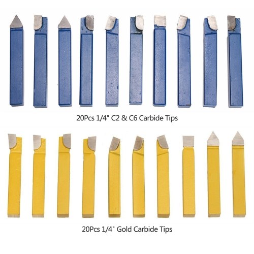 

20Pcs 1/4'' C2 & C6 Carbide Tipped Tool Bit Set Single Point Brazed Lathe Kit