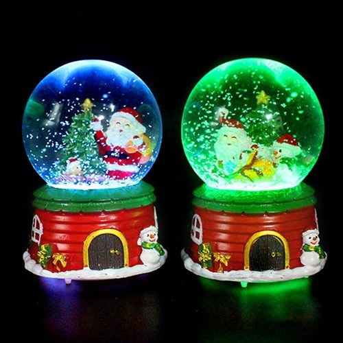 

Christmas Crystal Ball Decor Resin Decorative Snow Globe Colorful Light Musical Box Christmas Gift