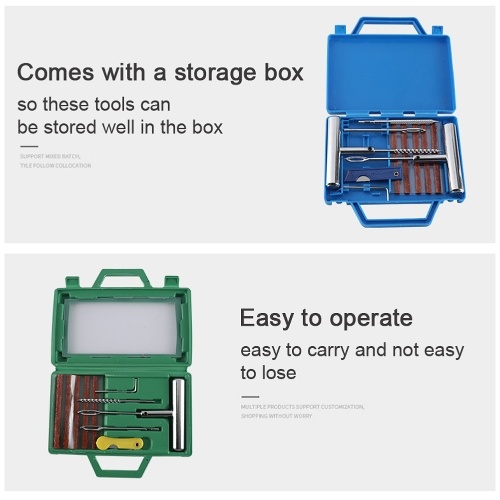 

11 PCS Portable Heavy Duty Tubeless Tire Car Tire Repair Tool Kit Motorcycle Tire Repair Vacuum Tire Quick Manual Repair Tool Set with 5 Rubber Strips with Storage Box
