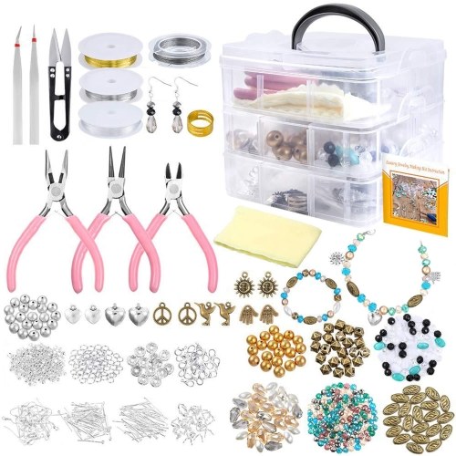 

Jewelry Making Kit with Transparent Carry Case Assorted Beads Tools for Making Repairing Bracelet Necklace Earring Ring DIY Craft Gifts for Adults Beginners Girls