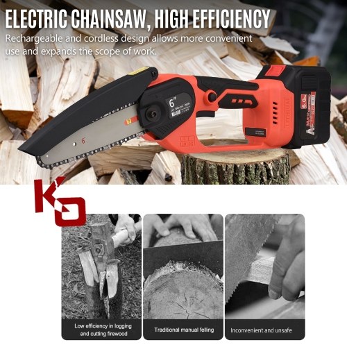 

21V Brushless Mini Cordless Chainsaw 6-inch Electric Chain Saw Handheld Pruning Saw 6.0Ah Rechargeable Battery Fast Charger Powered Tree Branch Pruner Pruning Shears Garden Tool for Tree Trimming Wood Cutting