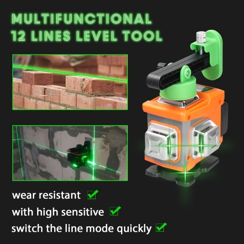 

Multifunctional 12 Lines Green Light Laser Level 3° Self-leveling Machine Rechargeable Lithium Battery Leveling Tool with Tripod