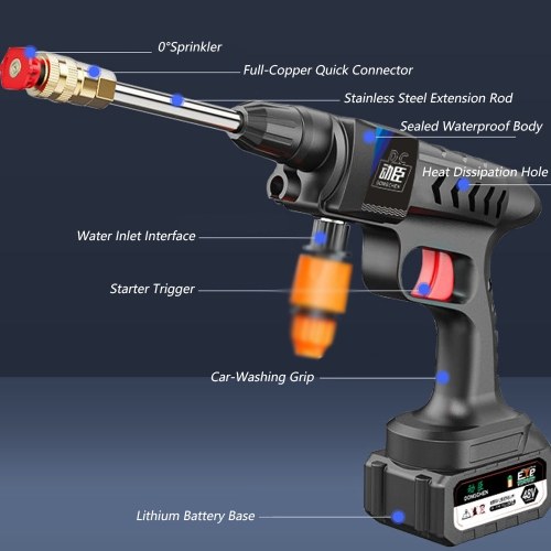 

Household Cordless High Pressure Car Wash Tool Portable Vehicle Cleaning Machine Automobile Washer with Foam Bottle