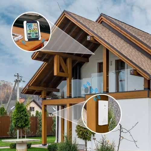Indoor Outdoor Temperature Humidity Meter Color Touchable Screen with Backlight Time Alarm Snooze Function Household Desktop Multifunction Temperature Humidity Meter ℃ ℉ Switch History Data Viewing 