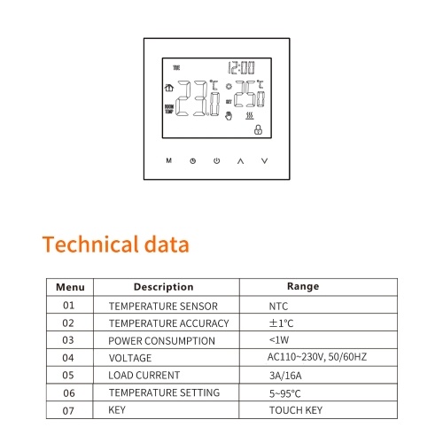 

Умный нагревательный термостат Цифровой регулятор температуры Сенсорный ЖК-дисплей (электрическое отопление 16A)